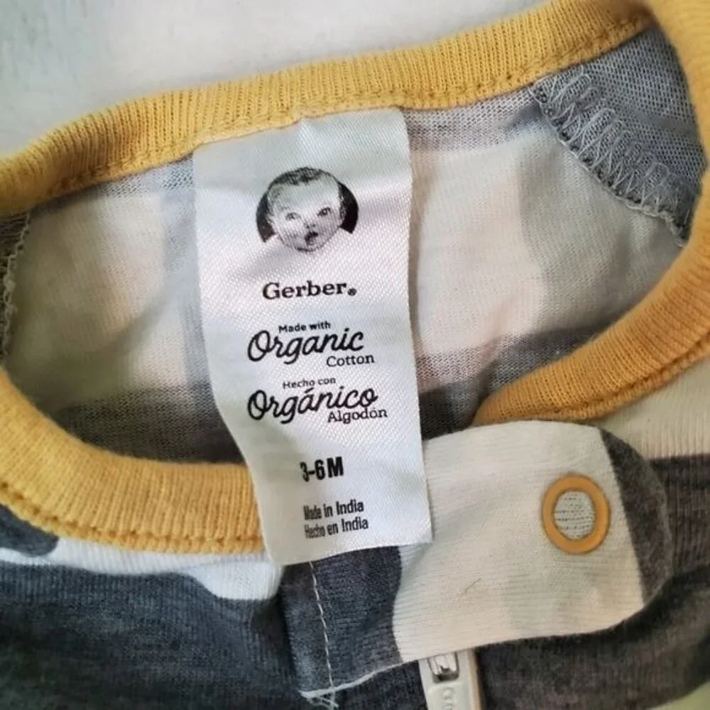 Organic cotton Gerber Overall 3-6 Months Striped Footie‎ zip closure lion